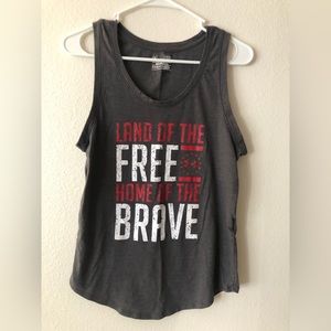 “Land of the free home of the brave” Under Armour tank top loose fit size medium